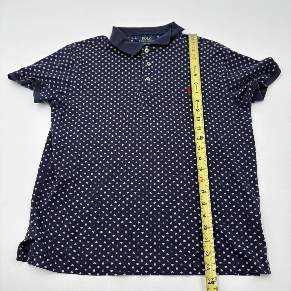 Polo Ralph Lauren Men's Custom Slim Fit Navy Polo Shirt White Cross Print Size M